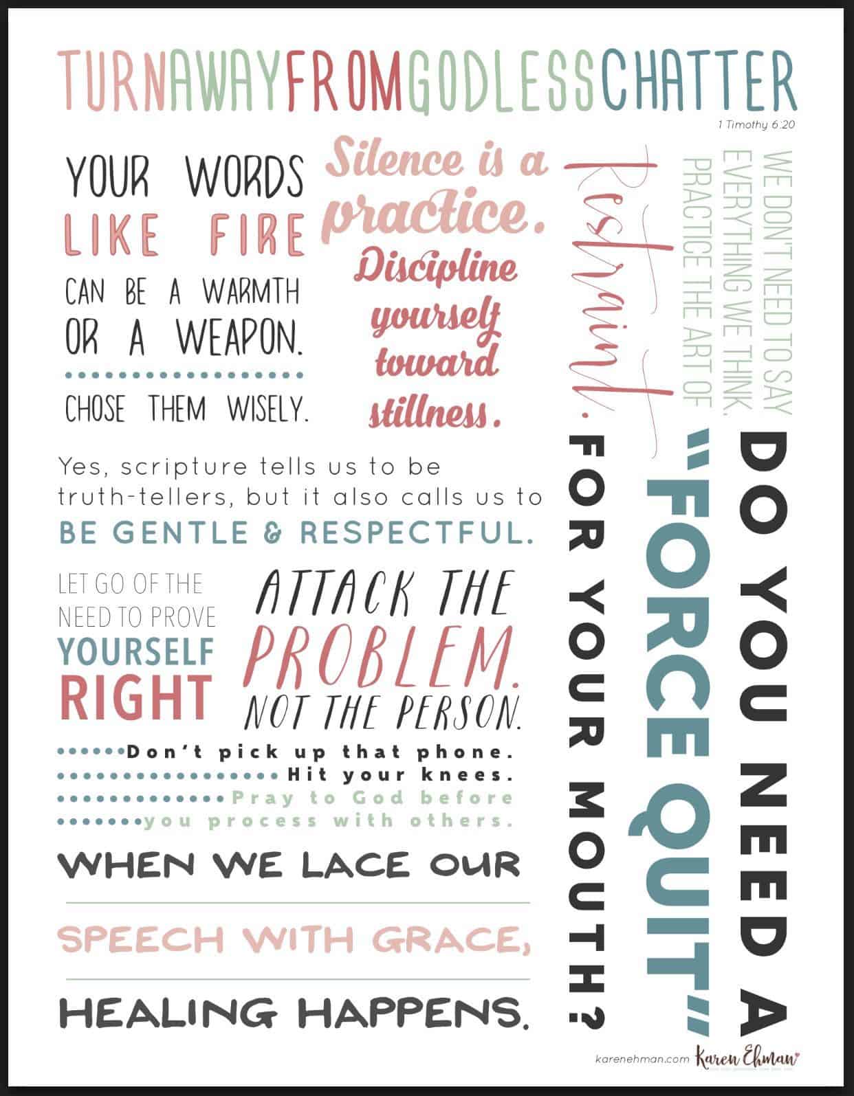 Lace your speech with grace with this FREE printable from Karen Ehman. Click here to download.