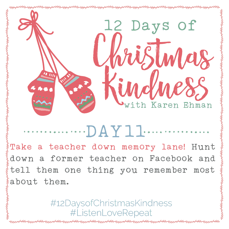 Join Karen Ehman for 12 Days of Christmas Kindness + Giveaways! 12 simple ideas inspired by her new book, Listen Love Repeat.