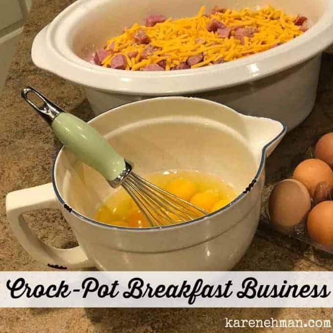 Need a super easy breakfast idea to feed a crowd? Try this Crock-Pot breakfast business at karenehman.com.