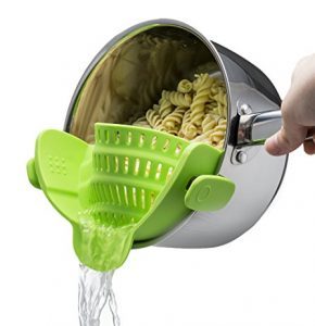 JIKO MAMBO Clip-on Silicone Strainer, Colander & Drainer, Pan Strainer; 12 Fabulous Gifts for Friends at karenehman.com.
