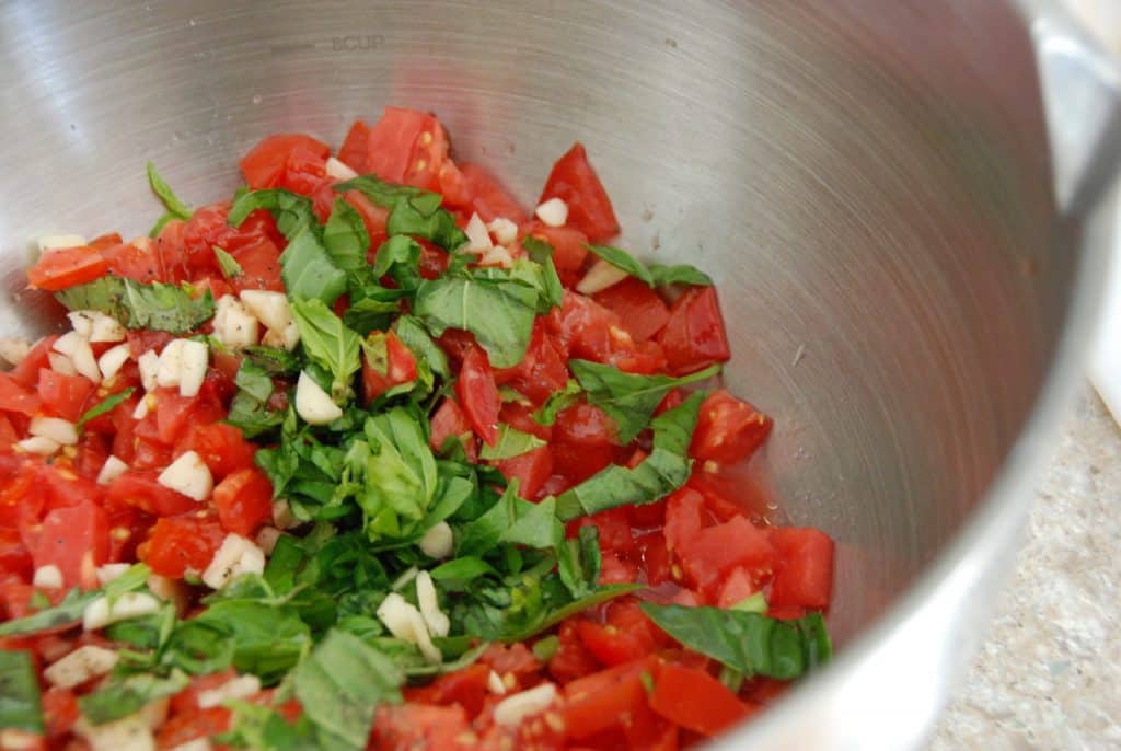 Tomato and Basil Bruschetta (a summer side dish) by Daniele Evans for #loveyourlifefriday at karenehman.com.